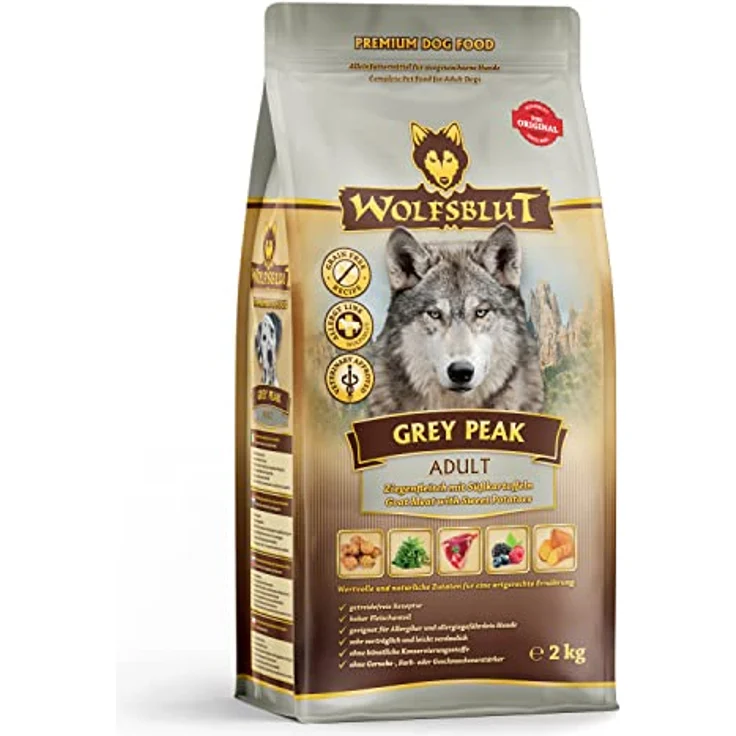 Wolfsblut Grey Peak Adult, Hunde-Trockenfutter mit Ziegenfleisch, 2kg, ohne Konservierungsmittel – Bild 1