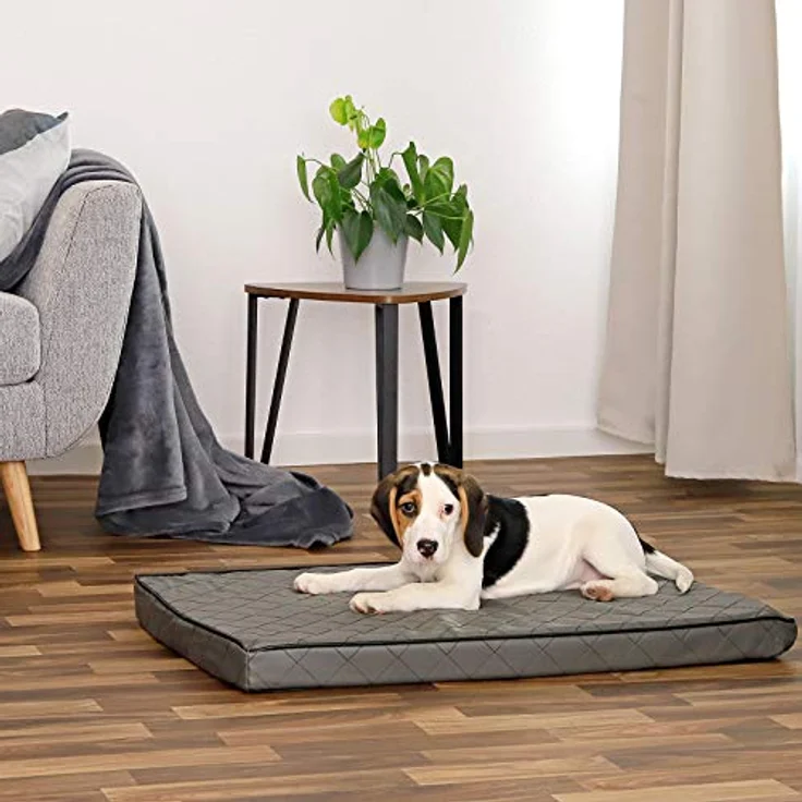 lionto Hundematte orthopädisch, 80x55 cm, Memory-Schaumstoff, gesteppte Liegematte mit abnehmbarem Bezug und Anti-Rutsch-Belag, grau – Bild 2