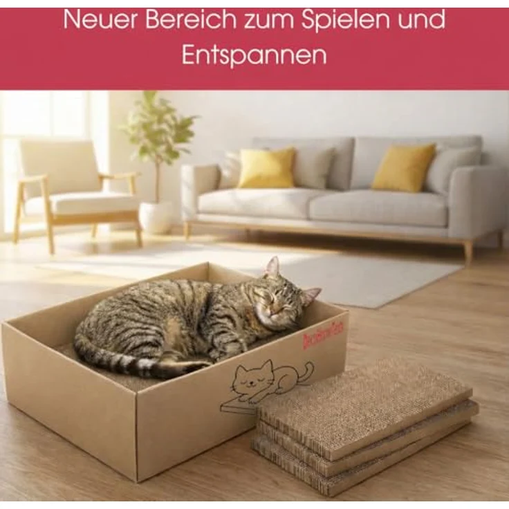 DecoHomeTextil Kratzbrett Krallen Kiste, 5er-Set beidseitige Kratzmatte aus recycelbarer Pappe, 44 x 29,5 x 13 cm, für alle Katzenrassen – Bild 3