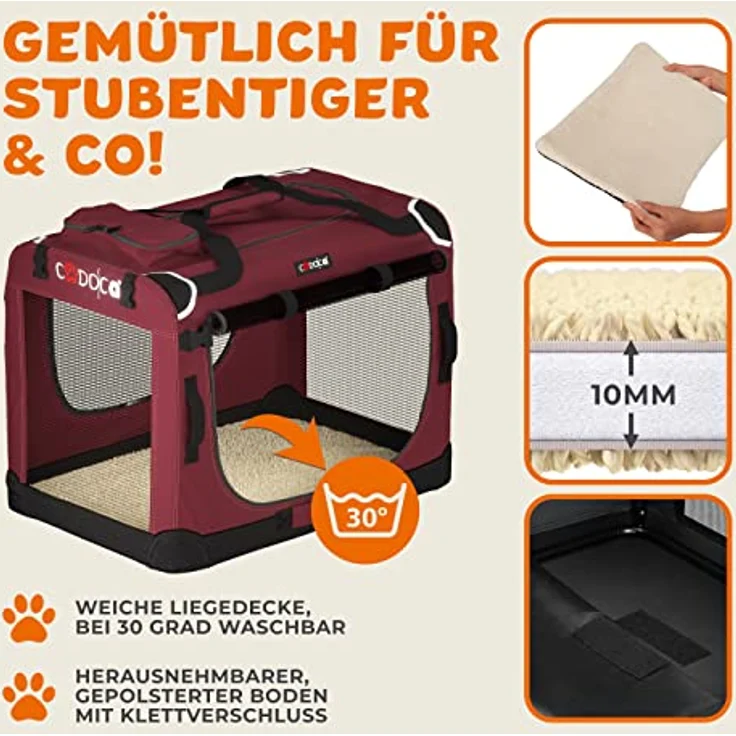Cadoca Hundetransportbox faltbar Größe XL Dunkelrot – Bild 7