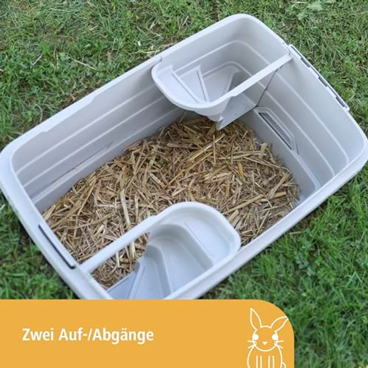 Kerbl Kaninchenbau Bunny Base Komplettset, grau/orange, mit integrierter Heuraufe und 4-Wege-Tür, L 58 x B 38,5 x H 55 cm – Bild 4