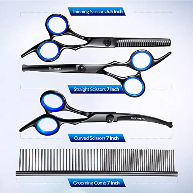 Gimars 5-in-1 Hundepflege-Scheren-Set, professionell mit runder Sicherheitsspitze, titanbeschichtet, gerade und gebogene Schere, schwarz – Bild 4