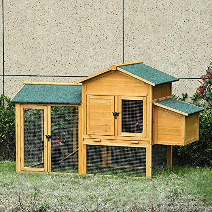 PawHut Zwerghühnerstall Zwerghühnerhaus mit Auslauf Tannenholz Gelb 168x75x103 cm – Bild 2