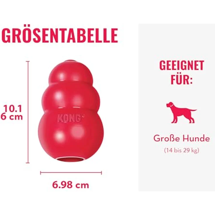 KONG Classic, Füllbares Hundespielzeug aus strapazierfähigem Naturkautschuk, Apportier- und Kauspielzeug für große Hunde, rot – Bild 4