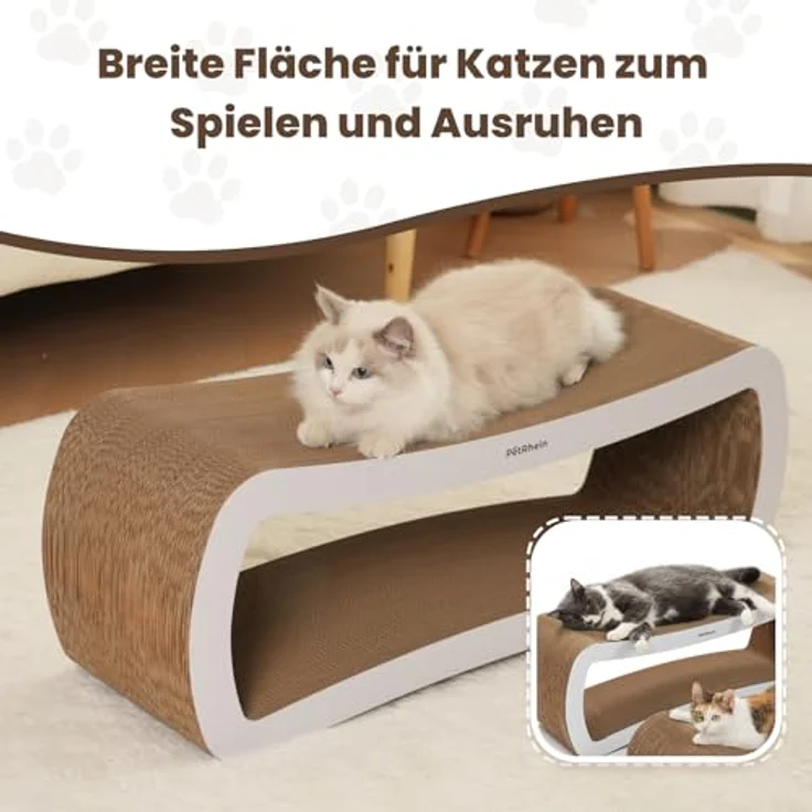PetRhein Ascent Paw Kratzbrett Katze XXL Set 86+75cm, Zwei-in-Eins, Wendbare Kratzpappe aus hochverdichteter Wellpappe, Beidseitig nutzbar, Für Mehrkatzen-Haushalte, Weiß – Bild 2