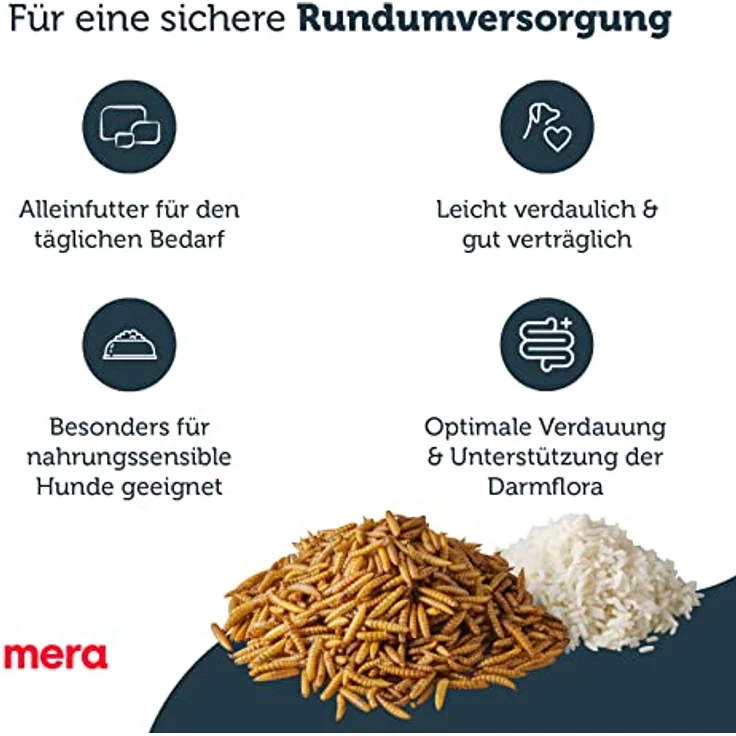 MERA Pure Sensitive Insect Protein Hundefutter (4kg), Hypoallergenes Trockenfutter mit Insektenprotein für sensible Hunde, mit Lachsöl und Leinsaat – Bild 2