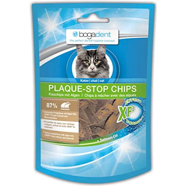 Bogar AGBogadent Plaque-Stop Chips für Katzen, 50 g, natürliche Zahnpflege mit 87 % Fleischanteil und XF3-Effekt-Formel