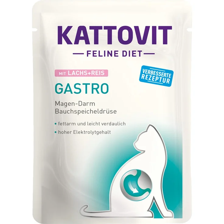Kattovit Gastro Lachs und Reis, Katzen-Nassfutter zur Unterstützung der Verdauung, 24x85g