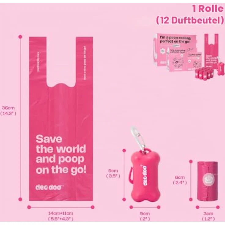 Deo Doo Hundekotbeutel, 720 Stück mit Henkel und Spender, Rose Duft, 100% auslaufsicher, aus recycelten Materialien, 50% Speisestärke – Bild 3