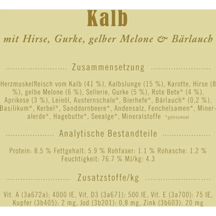 Terra Canis Kalb mit Hirse, Gurke, gelber Melone und Basilikum - Classic Nassfutter in 100% Lebensmittelqualität, glutenfrei, 800g – Bild 2