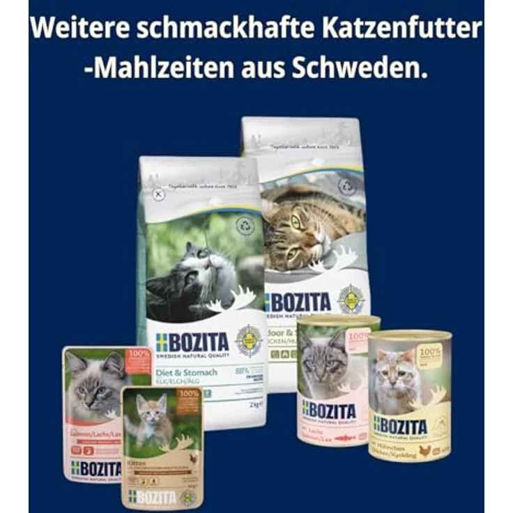 Bozita Nassfutter Häppchen in Gelee mit Fleisch, getreidefreies & weizenfreies Katzennassfutter für erwachsene Katzen, 12x85g, 8,5% Protein, 4,5% Fettgehalt – Bild 7