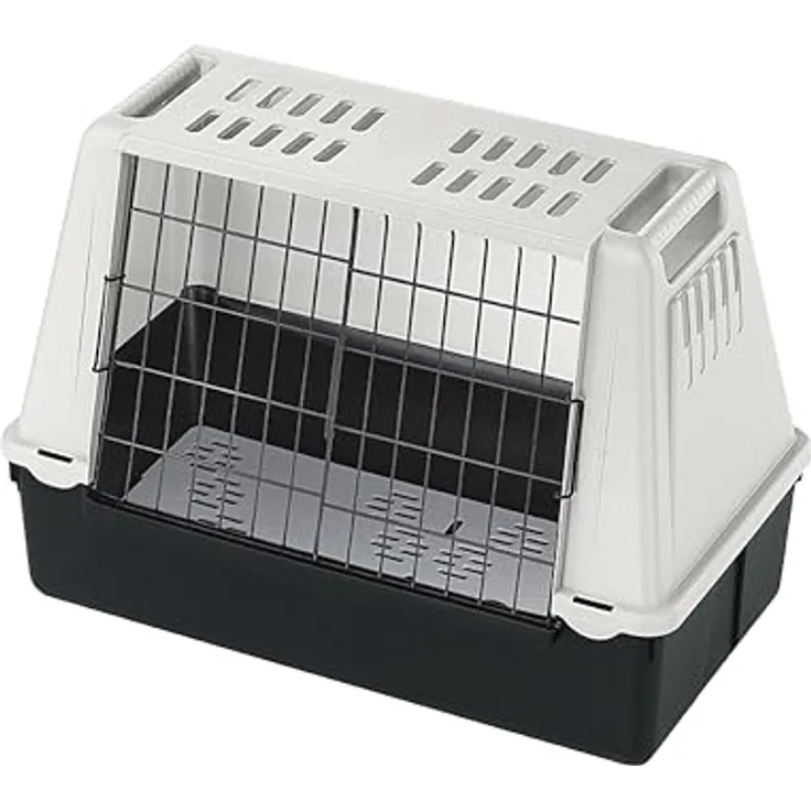 Ferplast Autotransportbox Atlas Car, Hunde-Transportbox mit abnehmbaren Gittertüren, grau, B 72 x T 41 x H 51 cm