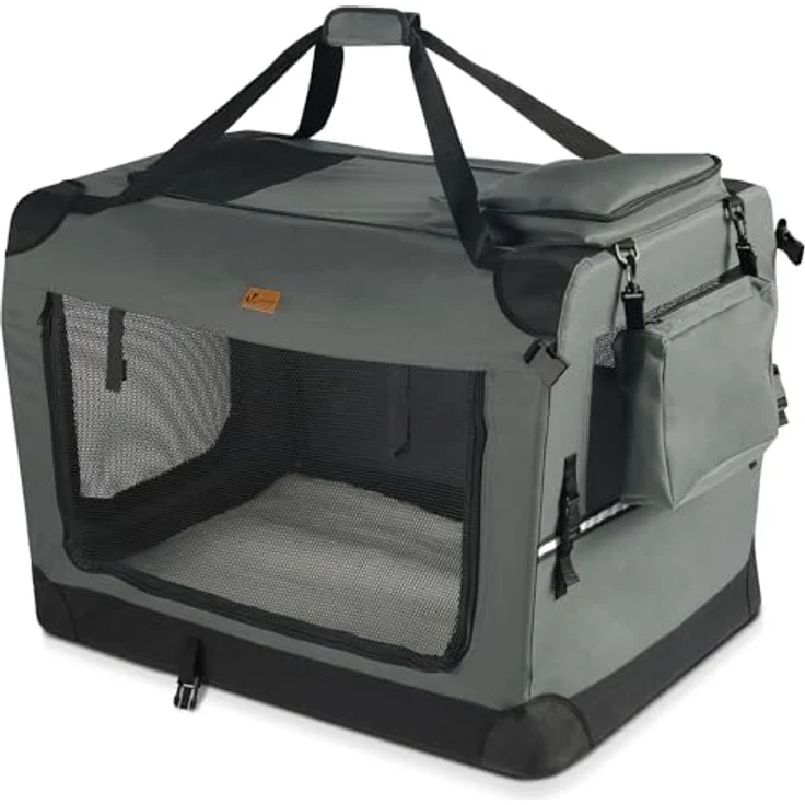 VOUNOT Faltbare Hundebox, Transportbox für Katzen und Hunde, Atmungsaktiv, Oxford-Gewebe, Metallrahmen, 82x60x60cm XL, Grau – Bild 1