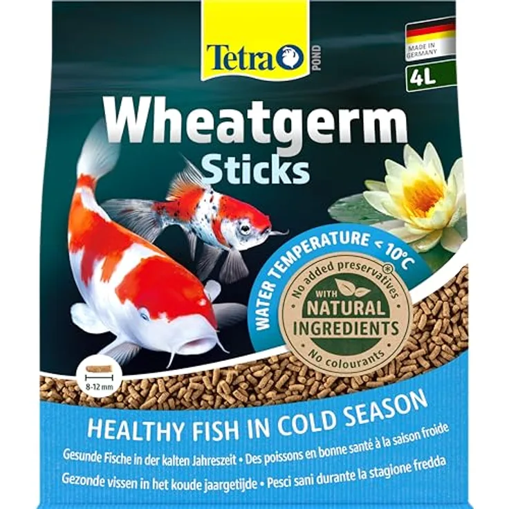 Tetra Pond Wheatgerm Sticks, ballaststoffreiches Fischfutter für Teichfische, ideal bei kühlen Temperaturen, 4L Beutel