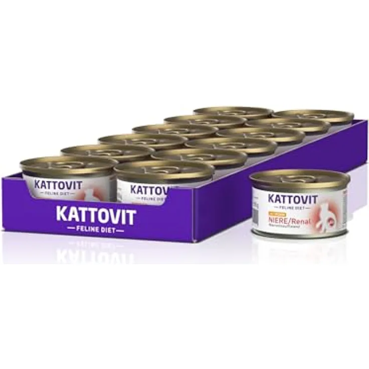 Kattovit Feline Diet Niere/Renal Huhn, 85 g - Unterstützung der Nierenfunktion, 12 Stück