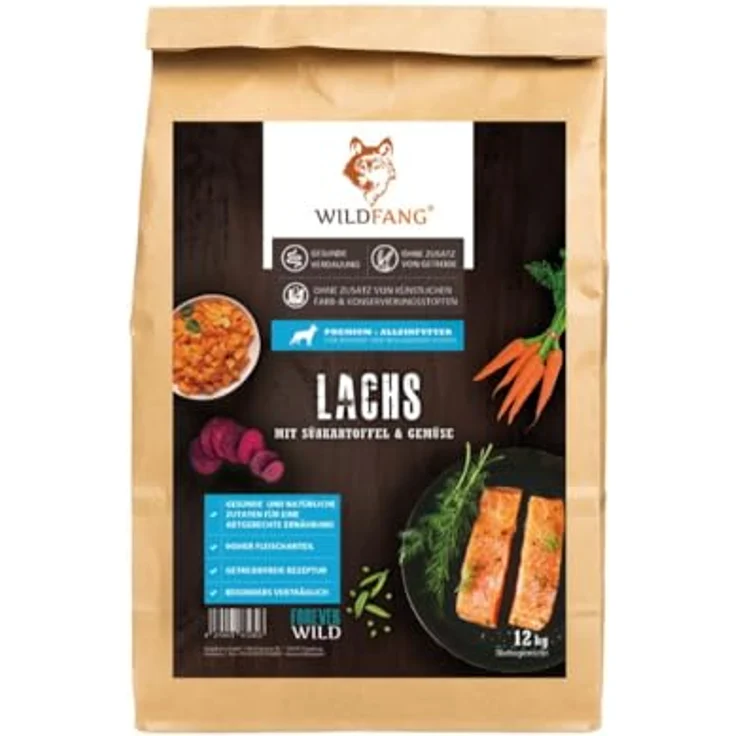 Wildfang® Hundefutter - Getreidefreies Trockenfutter für Welpen, 2 x 6 kg, mit 60% Lachs, Süßkartoffel & Gemüse, reich an Omega-Fettsäuren – Bild 1
