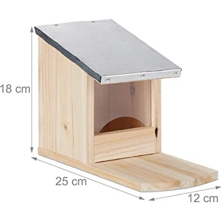 Relaxdays - Eichhörnchen Futterhaus, Futterstelle aus Holz, wetterfestes Metalldach, Eichhörnchen Kobel zum Stellen, natur – Bild 5