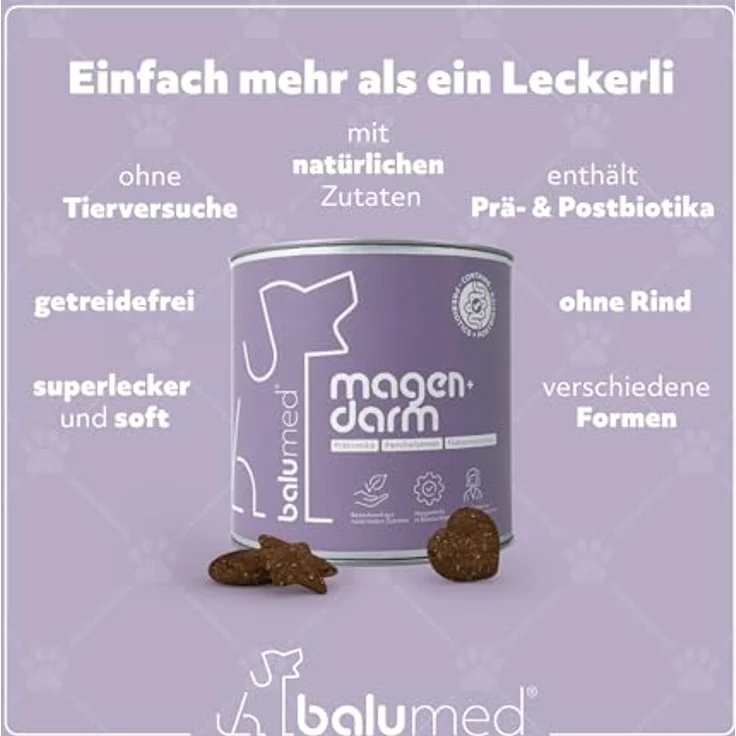 balumed® Snacks Magen+Darm, hochkonzentrierte Hundeleckerli mit Fenchelsamen & Flohsamenschalen, Präbiotika, Postbiotika, Kamillenblüten, Bierhefe, Omega-3, 325 g – Bild 2