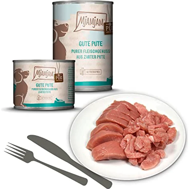 MjAMjAM purer Fleischgenuss 6 x 800 g, Hunde-Nassfutter mit Mono-Protein, getreide- und laktosefrei, gute Pute pur – Bild 2