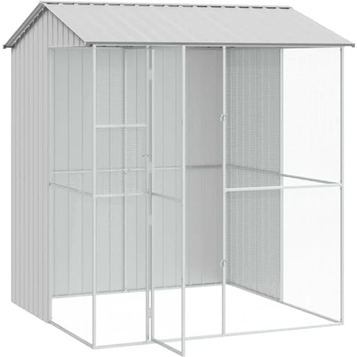 vidaXL Vogelkäfig Grau 215 x 210 x 247 cm, Verzinkter Stahl, modernes und geräumiges Gehege für Haustier-Vögel, wetterfest und stabil – Bild 4