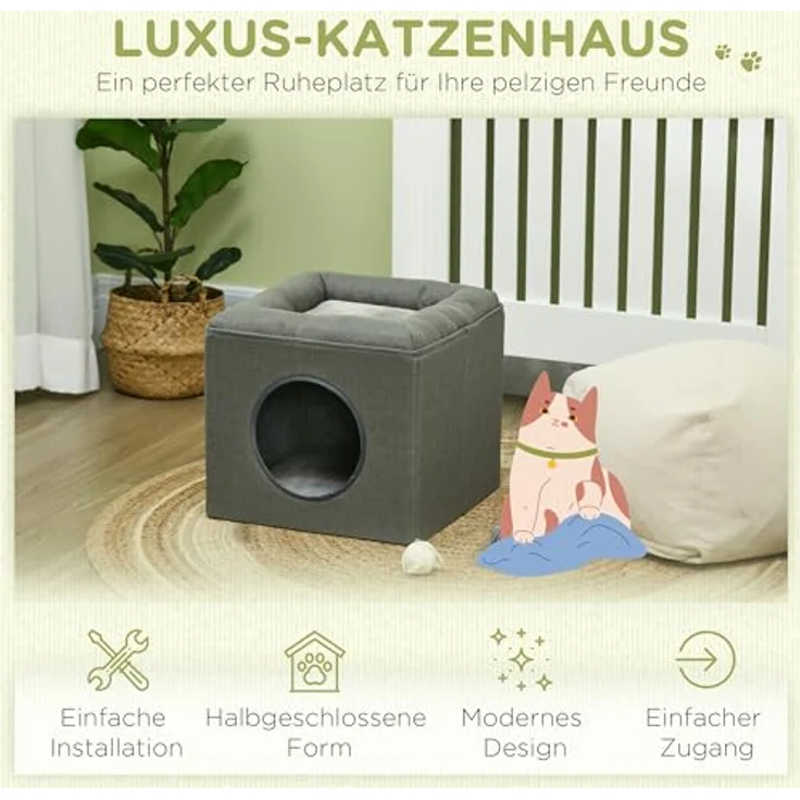 PawHut Katzenhöhle mit 2 Ebenen, Polyester, für Katzen bis 5 kg, Grün – Bild 7