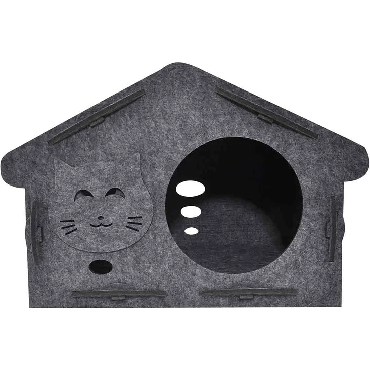Aumüller Katzenhaus Feli, handgefertigtes Katzenhaus aus atmungsaktiver Filzwolle, dunkelgrau, 60x38x40 cm