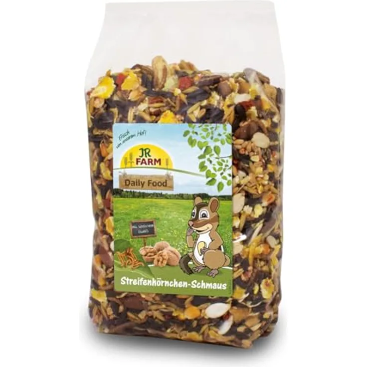 JR-Farm Streifenhörnchen-Schmaus 600g, nahrhaftes Kleintierfutter mit Kernen, Nüssen und Mehlwürmern