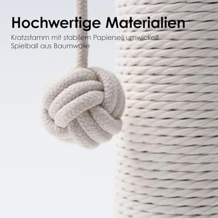 LucyBalu® PAPERPOLE Katzen Kratzsäule freistehend aus Papierseil, stabiler Kratzstamm mit Spielball, weiß – Bild 4