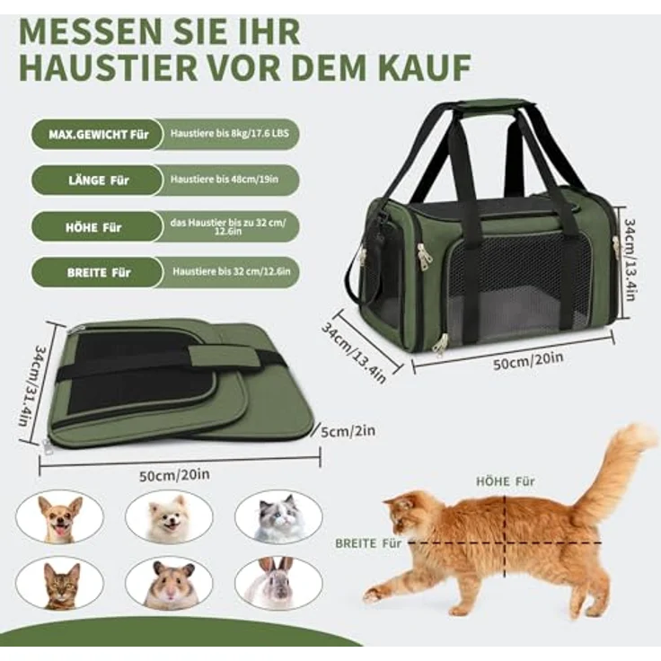 Aipwerer Faltbare Katzentransportbox, atmungsaktiv und bequem, 2 Größen verfügbar (M/L) für Katzen bis 8 kg, robust und tragbar – Bild 2