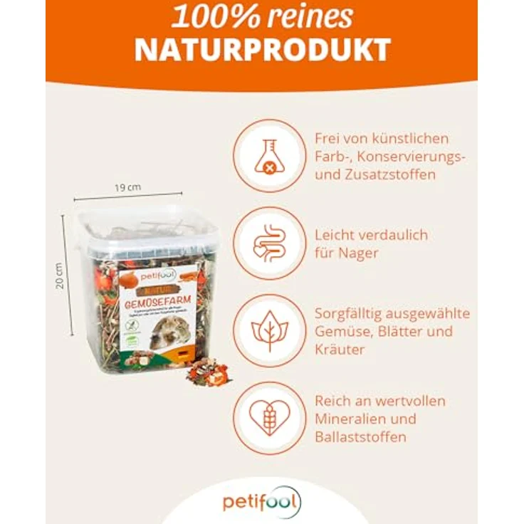 petifool Gemüsefarm 500g - Ergänzungsfutter für Nager, ohne künstliche Zusätze, 100% naturbelassen, frei von Getreide, artgerecht für Kaninchen, Meerschweinchen, Hamster und Chinchillas – Bild 2