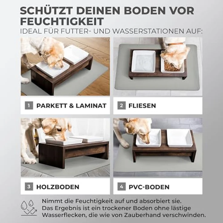 Miggo® Saugfähige Napfunterlage für Hund & Katze 40x50 cm Grau - rutschfeste Futterunterlage aus Kunstleder, Bodenschutzmatte für Futter, Wasser & Trinkbrunnen – Bild 4