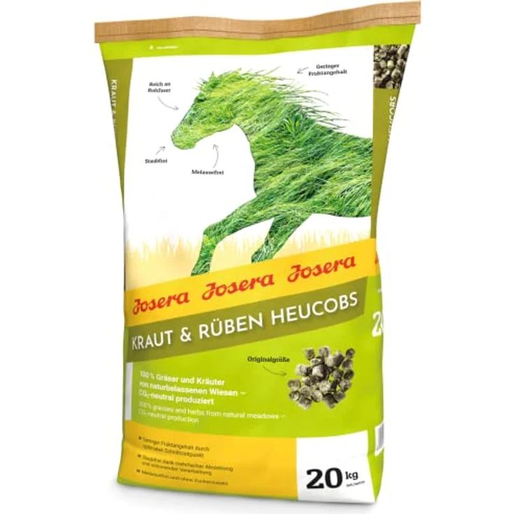JOSERA Kraut & Rüben Heucobs, 20 kg | Premium Pferdefutter, melassefrei und ohne Zuckerzusatz, CO2-neutral, staubfrei, für haarige Auffütterung – Bild 1