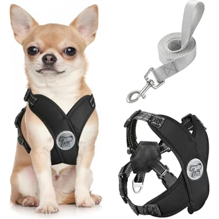 Pawaboo Hundegeschirr mit Hundeleine Set, X-Rahmen, verstellbares Anti-Zug Brustgeschirr für kleine und mittelgroße Hunde & Welpen, atmungsaktive Weste, Größe S, Schwarz – Bild 1