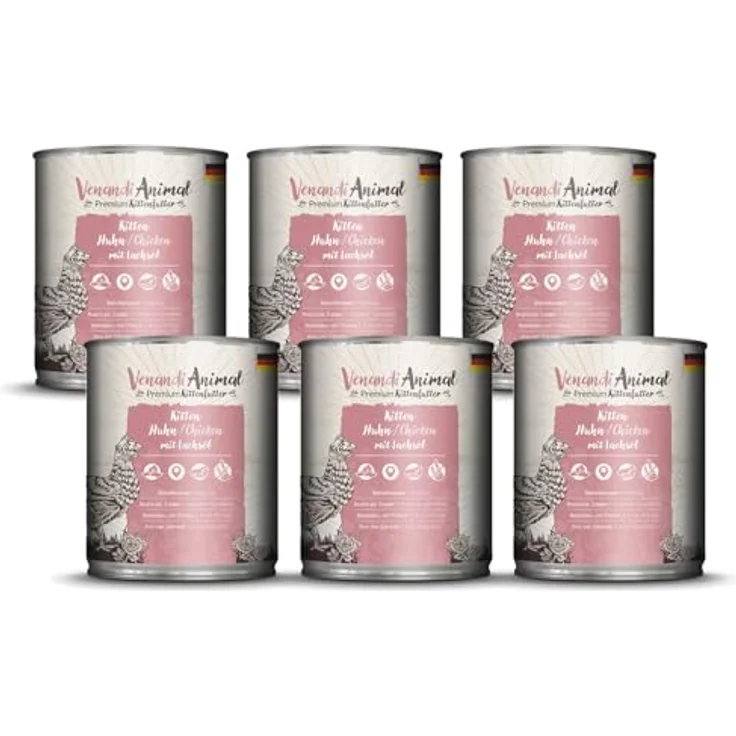 Venandi Premium Nassfutter für Katzen - Kitten - Huhn mit Lachsöl, 6 x 800g, getreidefrei, extra viel Fleisch – Bild 1