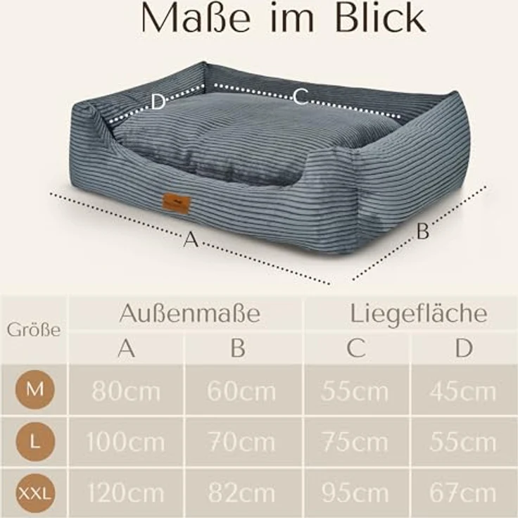 Freudentier Cordelle, Orthopädisches Hundebett aus stilvollem Cord, XXL, abnehmbarer und waschbarer Bezug, Memory-Flocken Füllung – Bild 6