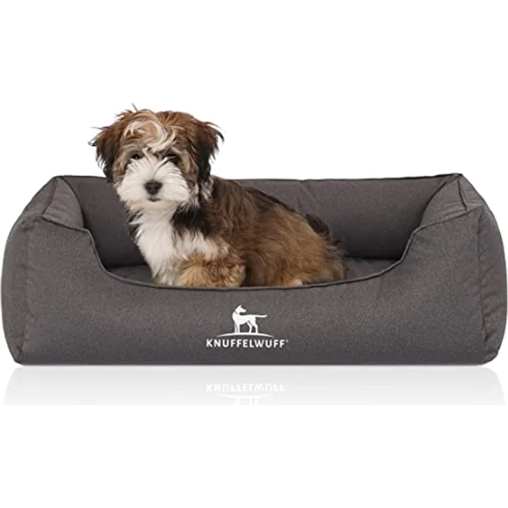 Knuffelwuff Hundebett Leon, orthopädisches Wasserabweisendes Veloursbett, 70 x 50 cm, anthrazit, abnehmbarer Bezug, waschbar, ideal für große, mittelgroße und kleine Hunde – Bild 1