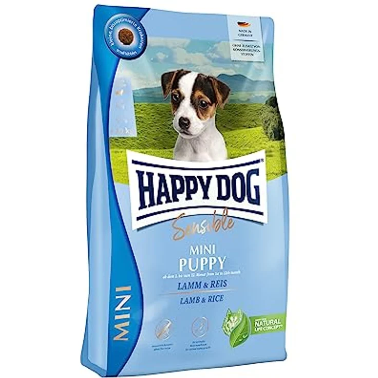 Happy Dog Sensible Mini Puppy, Weizenfreies Trockenfutter für Welpen mit kleinen Kroketten, 800 g – Bild 1