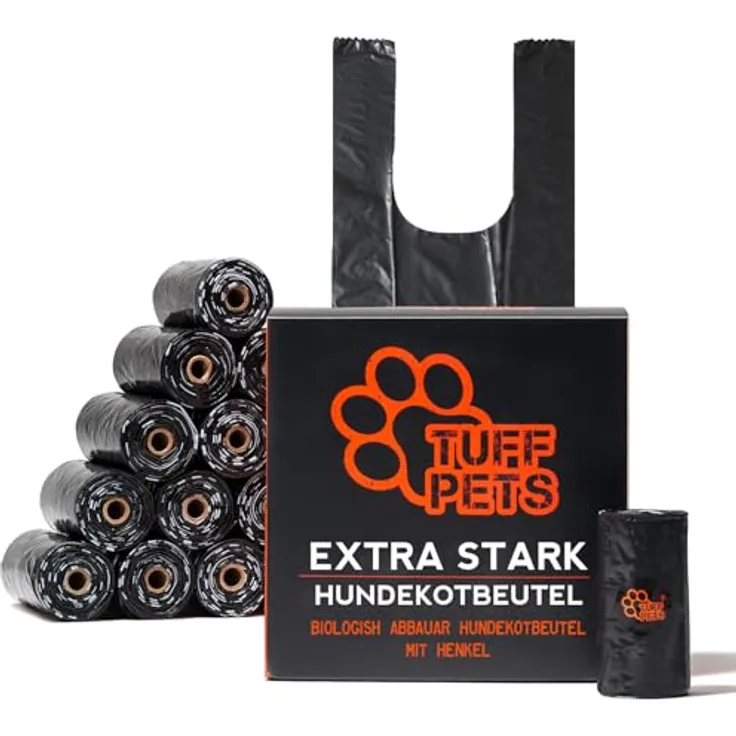 Tuff Pets Extra Stark Hundekotbeutel, biologisch abbaubar, 50% dicker, 16 Rollen mit 160 Beuteln, mit Griffen