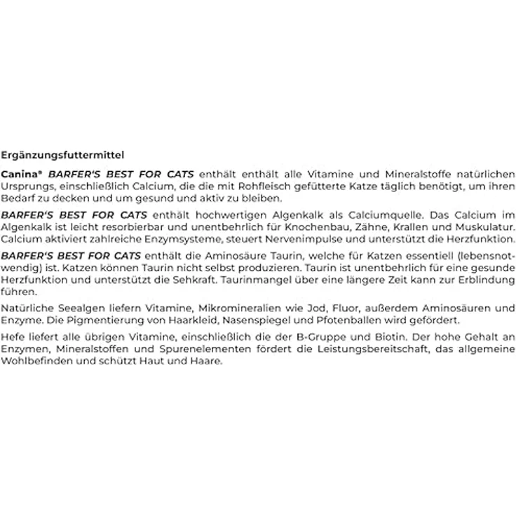 Canina Barfer's Best für Katzen, 500 g, B.A.R.F.-Nahrungsergänzung mit vitalen Nährstoffen und natürlichen Inhaltsstoffen – Bild 2