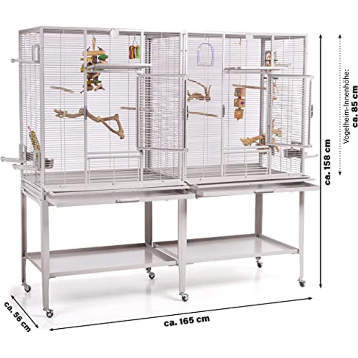 Montana Cages New Madeira Double, Premium Vogelkäfig für Finken und Sittiche, 6 Lenkrollen, 4 Edelstahlnäpfe, AVILON Pulverbeschichtung, Platinum Edition, ca. 165 x 56 x 158 cm – Bild 2