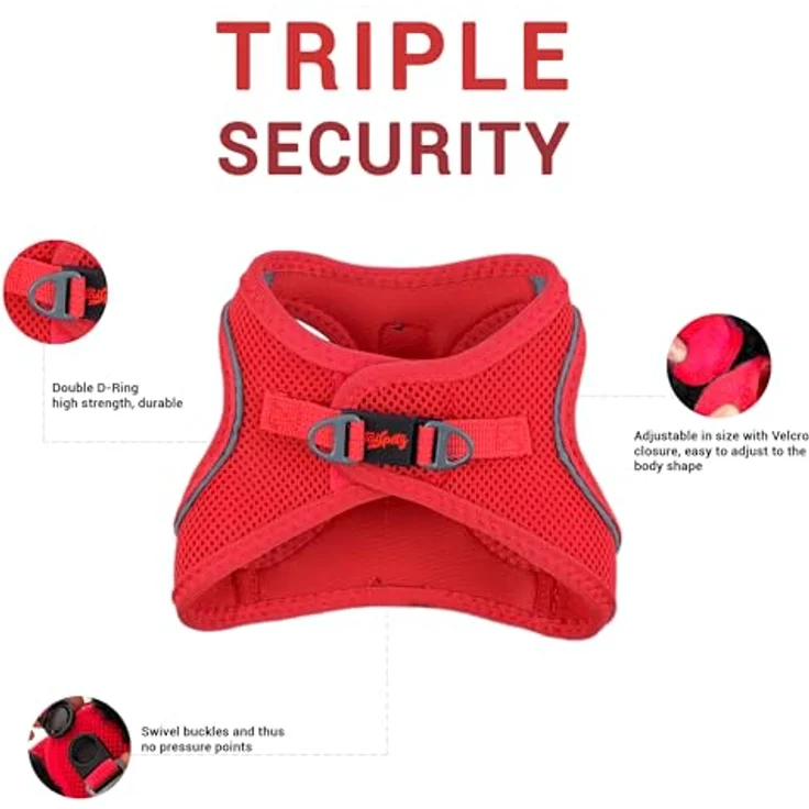 Tailpetz Air-Mesh Brustgeschirr für kleine und mittelgroße Katzen und Hunde – Weich, Atmungsaktiv, Strapazierfähig, Leuchtendrot, 2XS (Brustumfang 30,5–33 cm) – Bild 4