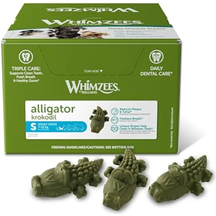 WHIMZEES Krokodile S, glutenfreie und vegetarische Hundesnacks zur Plaque- und Zahnsteinbeseitigung, 150 Stück im Display (1 x 2.25 kg) – Bild 1