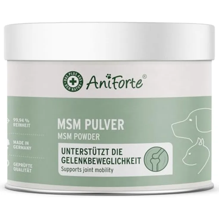 AniForte MSM Pulver 300g, reines Methylsulfonylmethan für Hunde und Katzen zur Gelenkunterstützung und Stoffwechselverbesserung