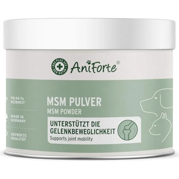 AniForte MSM Pulver 300g, reines Methylsulfonylmethan für Hunde und Katzen zur Gelenkunterstützung und Stoffwechselverbesserung – Bild 1