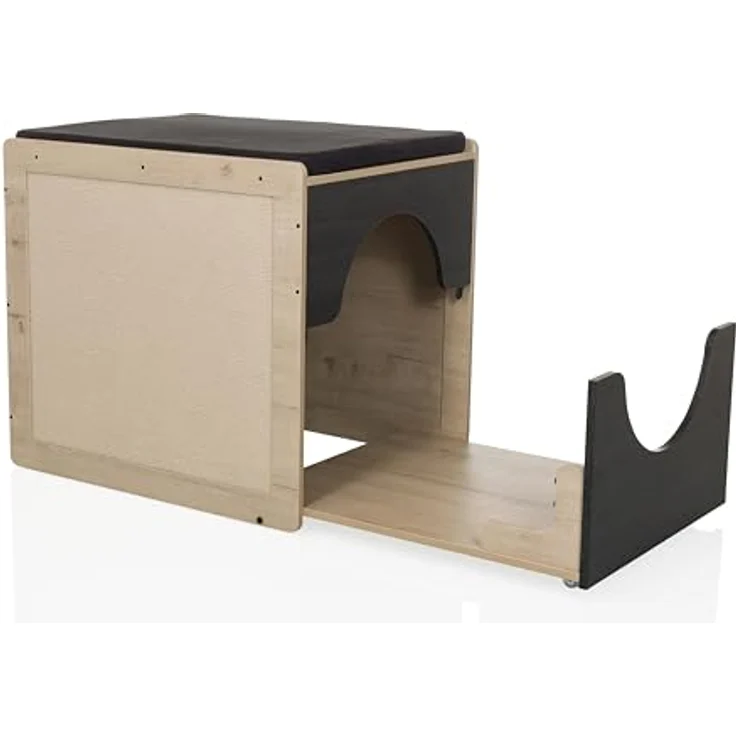 hjh LIVING Kitty PAWBOX 2 Katzenhaus, 50x60x55,5 cm, Schrank für Katzenklo und Katzenbett, belastbar bis 30 kg, Schwarz/Eiche, mit Kratzbrett und waschbarem Polster – Bild 3