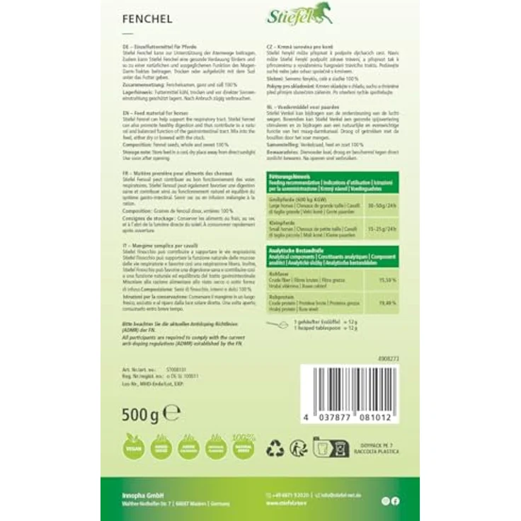 Stiefel Fenchel für Pferde, 100% reiner Fenchel, unterstützt Atemwege und Verdauung, 500g – Bild 3