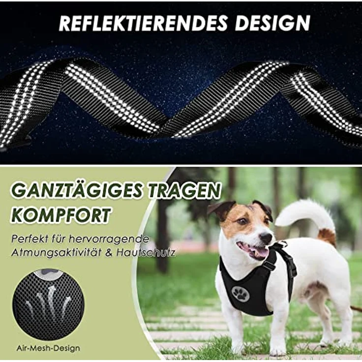 SlowTon Hundegeschirr mit Sicherheitsgurt für Auto, Doppellagiges atmungsaktives Latex-Netzgewebe, Schwarz, XS – Bild 5