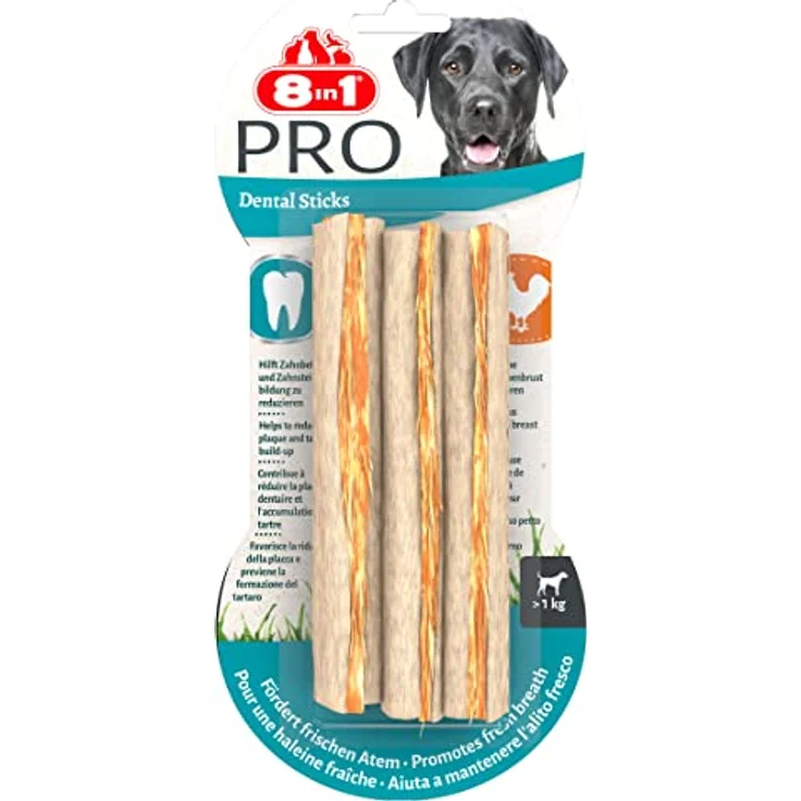 8in1 Delights Pro Dental Sticks, Hundefutter mit Hähnchen und Rinderhaut, zahnreinigend, 3 Stück à 75 g – Bild 9