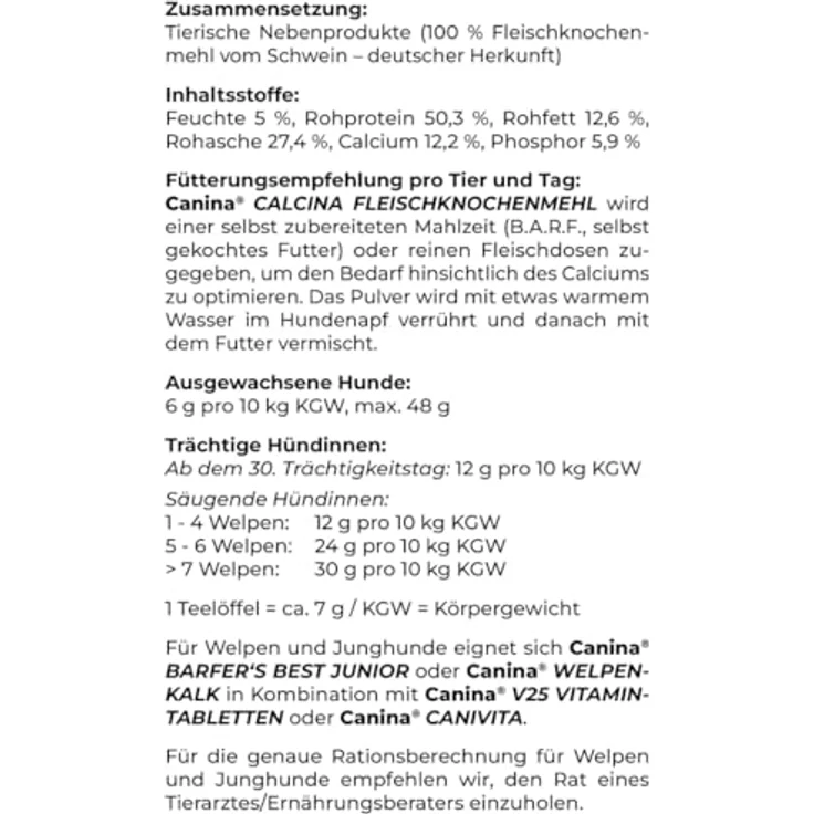 Canina CALCINA Fleischknochenmehl, 800 g - 100% reines Schwein, unterstützt Skelett und Gebiss, ideal für tragende und säugende Hündinnen – Bild 3
