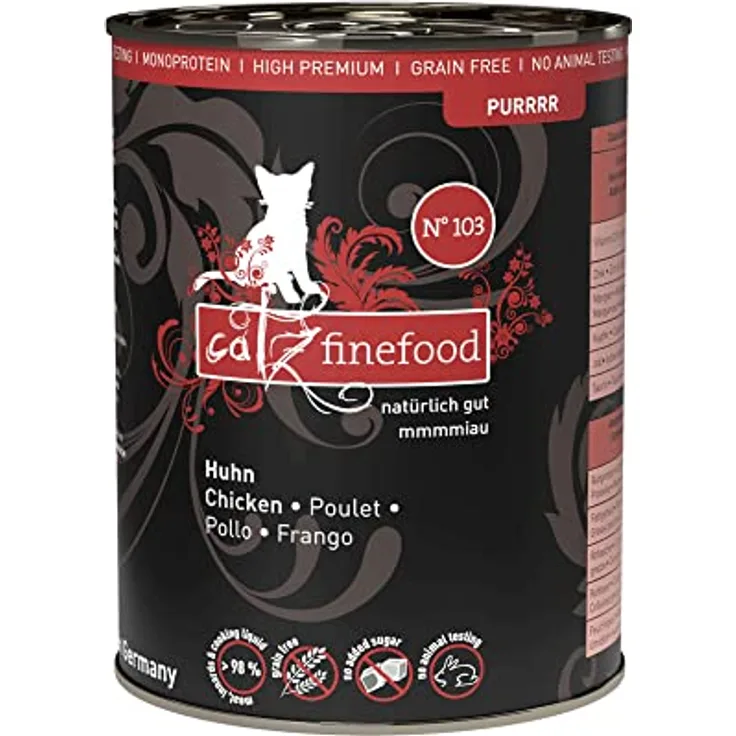 Catz Finefood Purrrr Dose 6 x 400 g - No. 103 Huhn, Getreidefreies Katzen-Nassfutter mit hohem Fleischanteil und einziger Proteinquelle